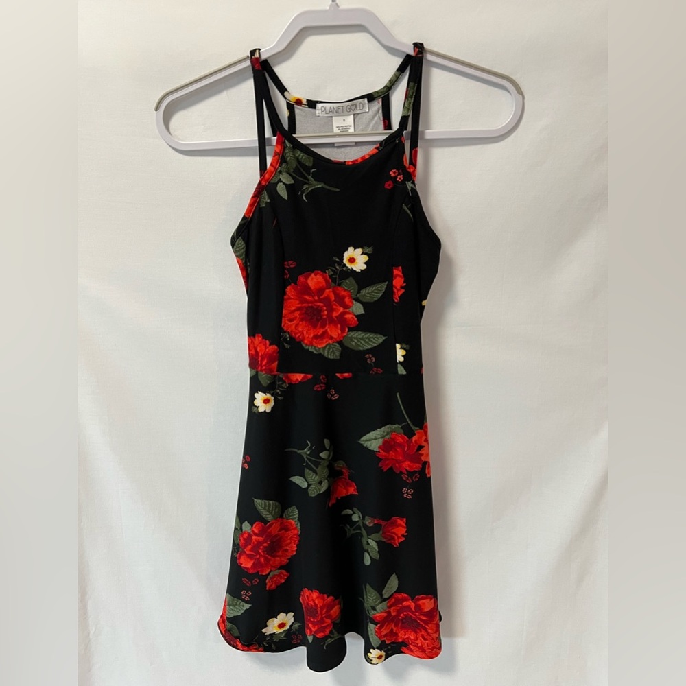 Planet Gold Floral Pattern Halter Dress
